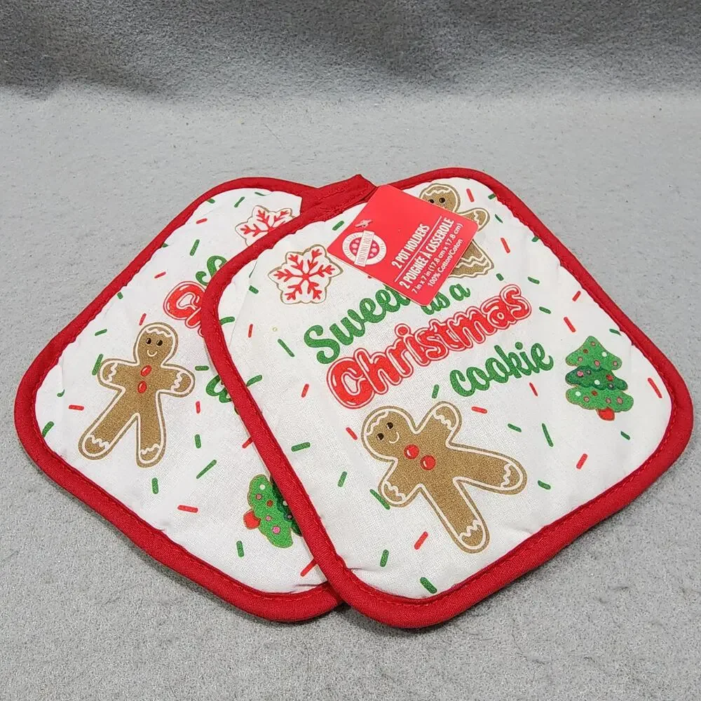 Sweet As A Christmas Cookie - Christmas Kitchen Towel, Potholders Mitten 5pc Set